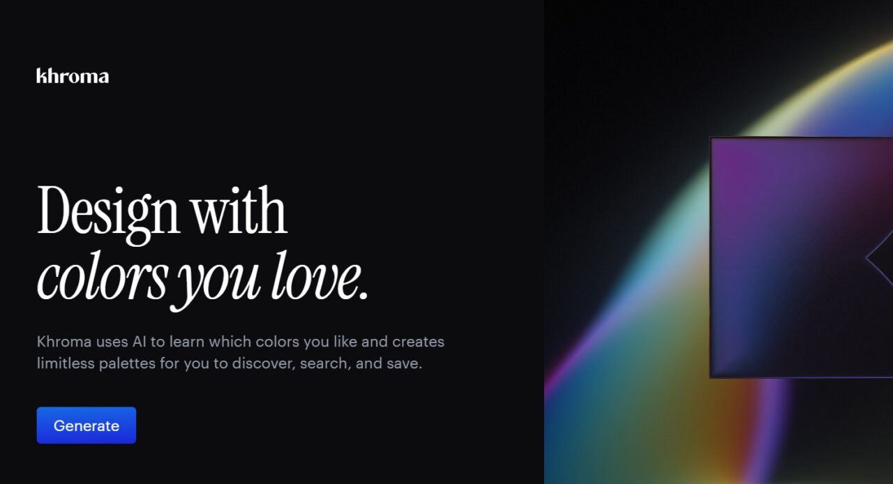 「Khroma（クロマ）」は、AIを活用して配色パターンを提案してくれるカラージェネレーターです。好きな色を選択することで、AIがその傾向を学習し、ユーザーの好みに合った配色を自動で提案します。

単なるカラーパレット生成ツールではなく、「自分らしい色の組み合わせ」を学習し続ける点が大きな特長です。